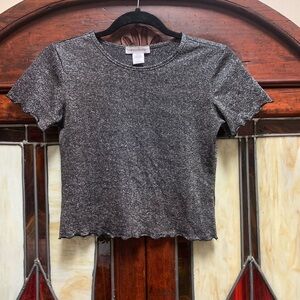 Urban Outfitters Metallic Crop Charcoal Scallop Hem Tee